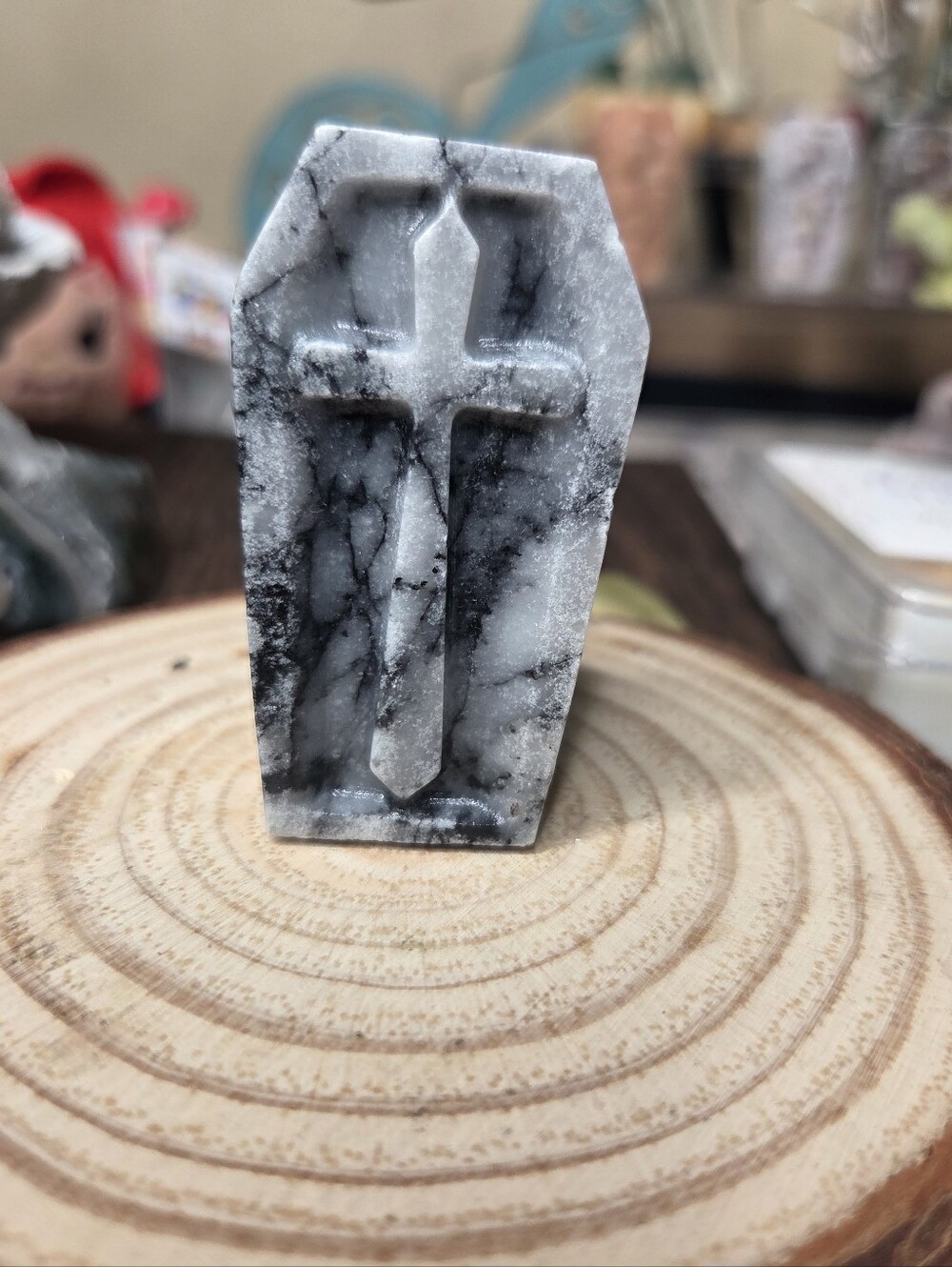 Zebra Jasper Coffin With Skulls 2.5 In ( Balancing Emotional Energy)